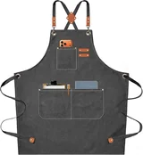 View 1: AFUN grey 16 oz canvas apron, front view