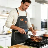 View 2: AFUN grey 16 oz canvas apron, detail view 2