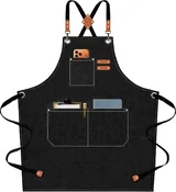 View 1: AFUN black 16 oz canvas apron, front view