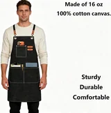 View 2: AFUN black 16 oz canvas apron, detail view 2