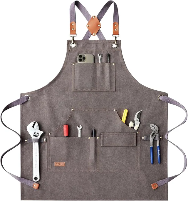 AFUN grey canvas tool apron, front view