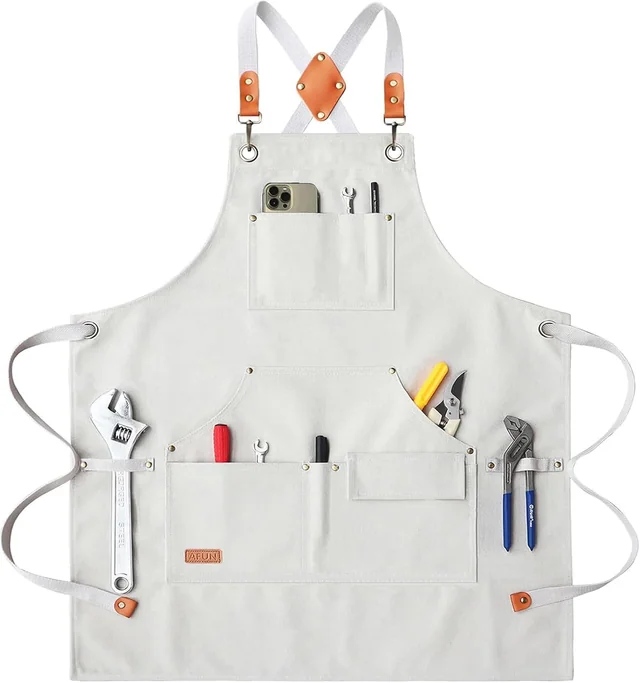 AFUN beige canvas tool apron, front view