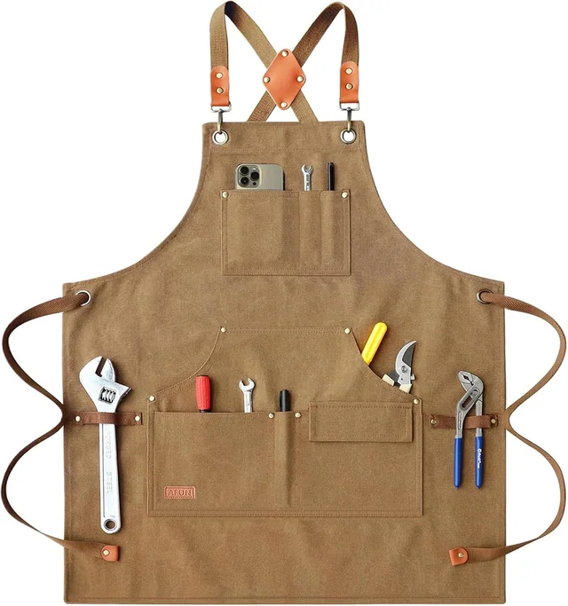 AFUN brown canvas tool apron, front view