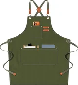 View 1: AFUN army green 16 oz canvas apron, front view